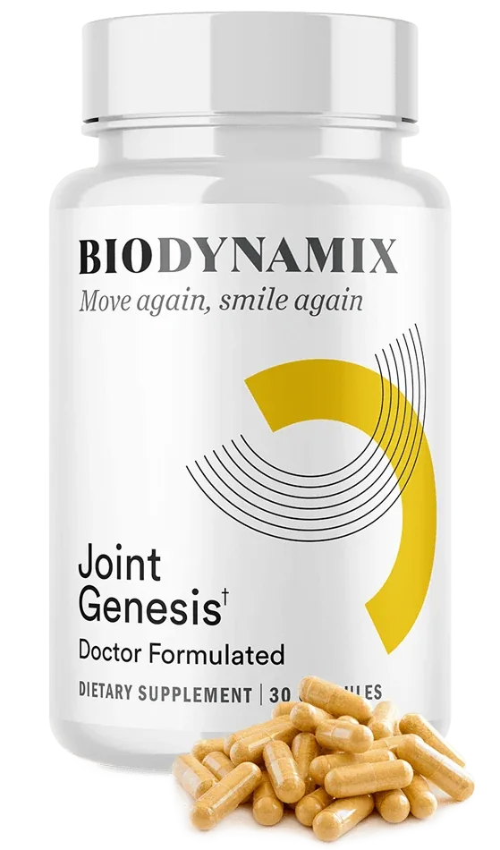 Joint Genesis bottle with capsules showing the joint support formula
